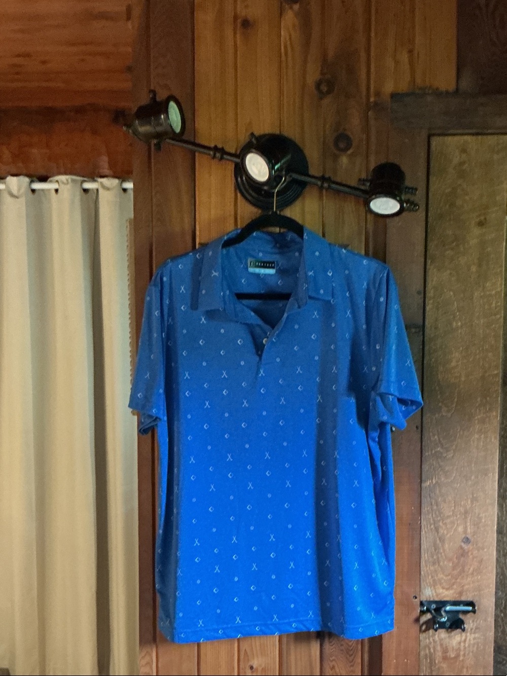 PGA Tour Royal Blue Short-Sleeve Polo with Micro Geometric Print